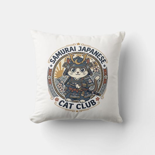 Samurai Japanse Kat POD Vector Kunst - Samurai Jap Kussen (Voorkant)