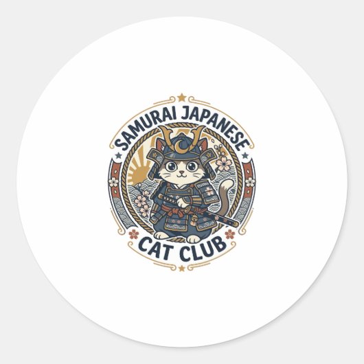 Samurai Japanse Kat POD Vector Kunst - Samurai Jap Ronde Sticker (Voorkant)