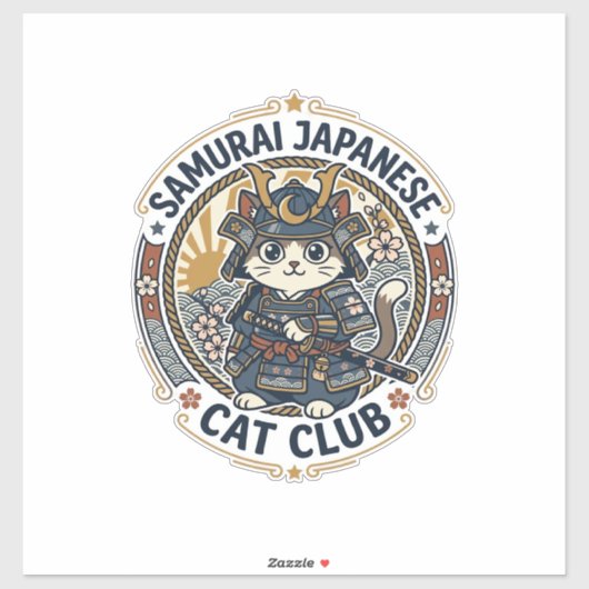 Samurai Japanse Kat POD Vector Kunst - Samurai Jap Sticker (Vel)