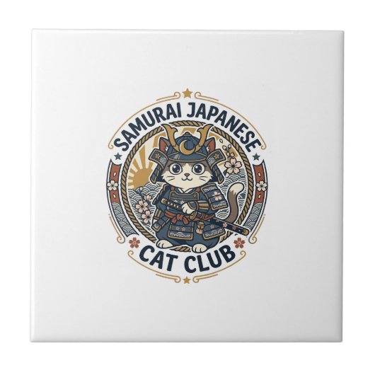 Samurai Japanse Kat POD Vector Kunst - Samurai Jap Tegeltje (Voorkant)