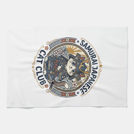 Samurai Japanse Kat POD Vector Kunst - Samurai Jap Theedoek (Horizontaal)