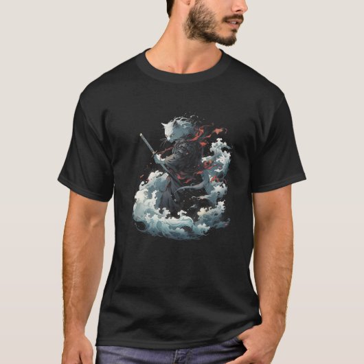 samurai kat anime japans ninja krijger esthetisch t-shirt (Voorkant)