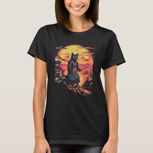 Samurai Kat Bushido Japanse Esthetische Stijl T-shirt (Voorkant)