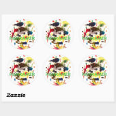 Samurai Kat Dame Abstract Hankamer Artjunkhaus Kun Ronde Sticker (Vel)