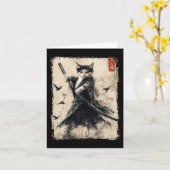 Samurai Kat Graphic T-shirt krijger Vintage Japans Kaart (Gele Bloem)