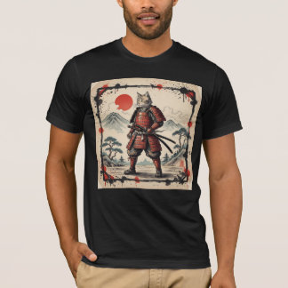 Samurai Kat Illustratie T-Shirt | Japanse Zonsonde