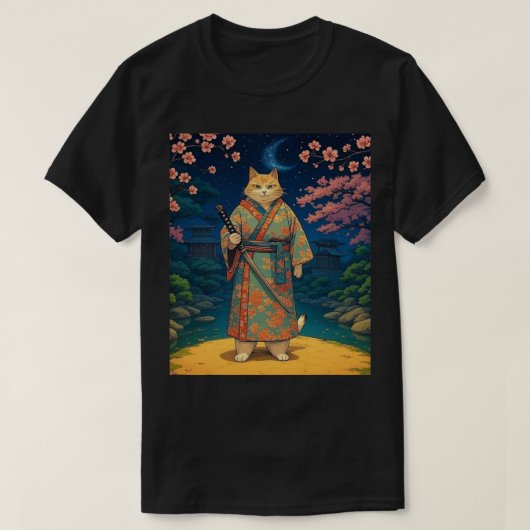 Samurai kat in een kimono t-shirt (Design voorkant)