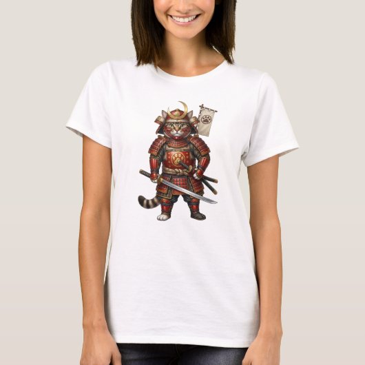 Samurai Kat in Traditionele Wapenrusting – met Zwa T-shirt (Voorkant)