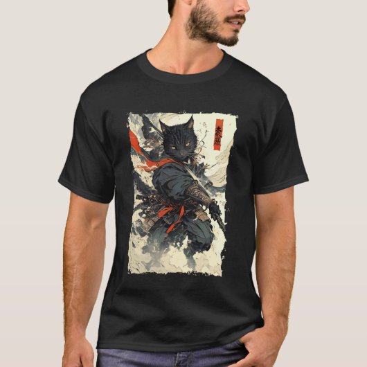 Samurai Kat - Japan Warrior Katana Power 1 T-shirt (Voorkant)
