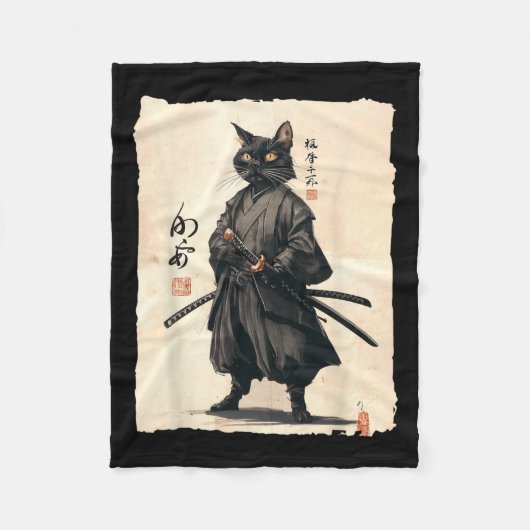 Samurai Kat Japanse Anime Kat Liefhebber Grappig V Fleece Deken (Voorkant)