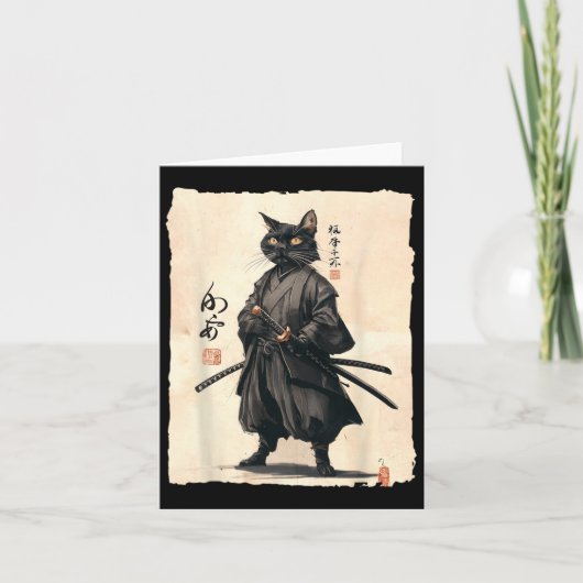 Samurai Kat Japanse Anime Kat Liefhebber Grappig V Kaart (Voorkant)