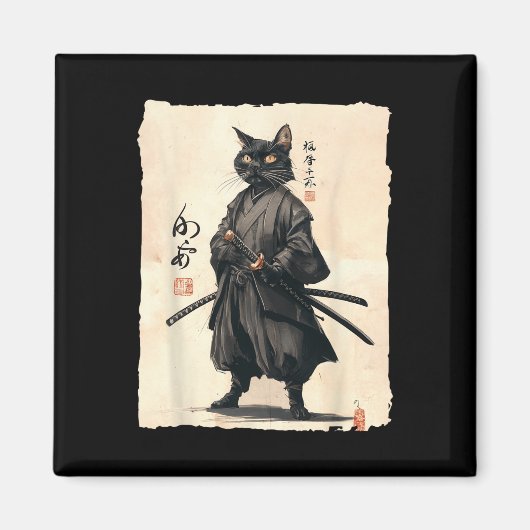 Samurai Kat Japanse Anime Kat Liefhebber Grappig V Magneet (Voorkant)