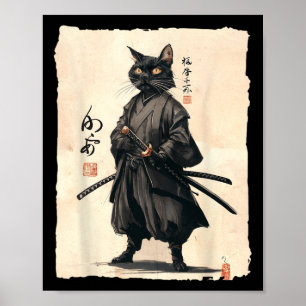 Samurai Kat Japanse Anime Kat Liefhebber Grappig V Poster