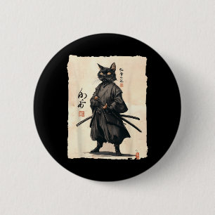Samurai Kat Japanse Anime Kat Liefhebber Grappig V Ronde Button 5,7 Cm