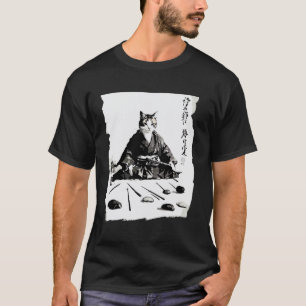Samurai Kat Japanse Kalligrafie Kunst T-shirt