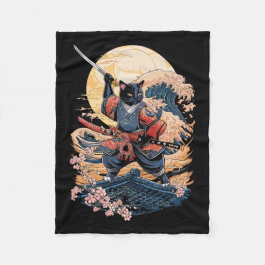 Samurai Kat Japanse Kat Anime Ninja Fleece Deken (Voorkant)