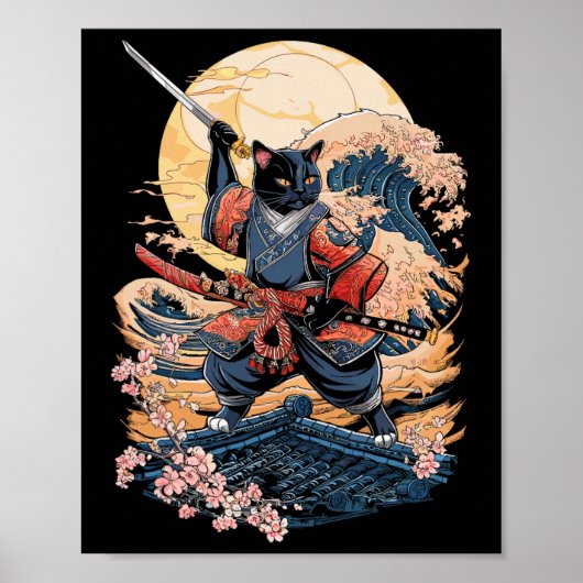 Samurai Kat Japanse Kat Anime Ninja Poster (Voorkant)
