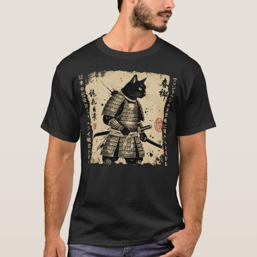 Samurai Kat Japanse Kat Krijger Anime Kat Japanner T-shirt (Voorkant)