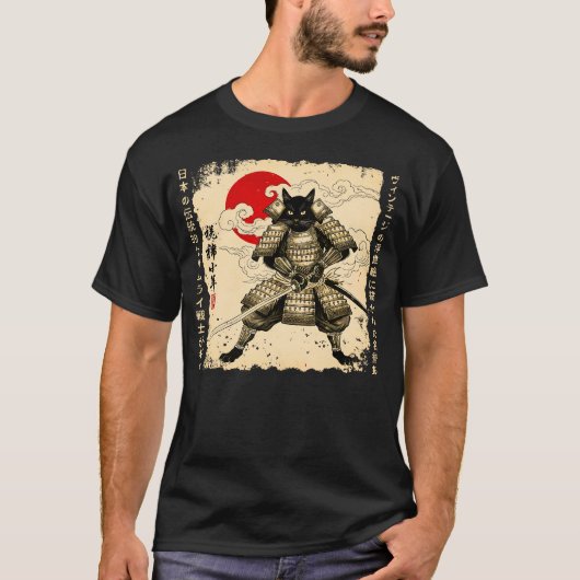 Samurai Kat Japanse Kat Krijger Anime Kat Japans T-shirt (Voorkant)