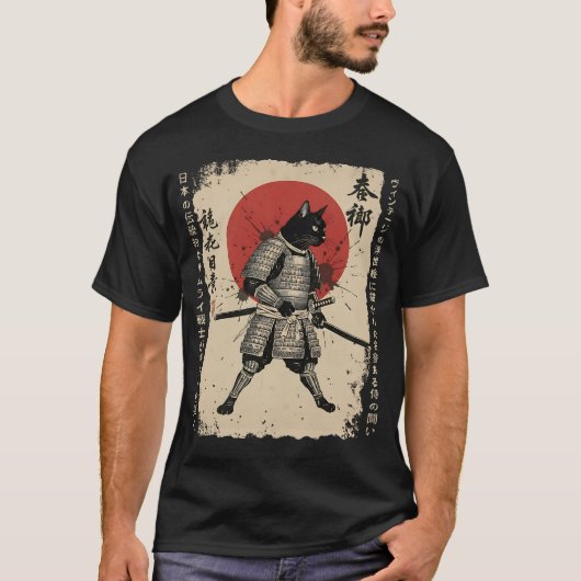 Samurai Kat Japanse Kat Krijger Anime Kat Japans T-shirt (Voorkant)