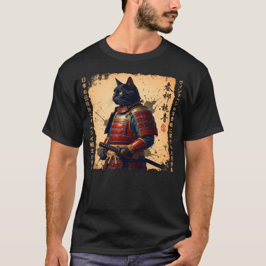 Samurai Kat Japanse Kat Krijger Anime Kat Japans T-shirt (Voorkant)