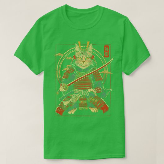 Samurai Kat Japanse Kat Kunst Esthetische Kat Lief T-shirt (Design voorkant)
