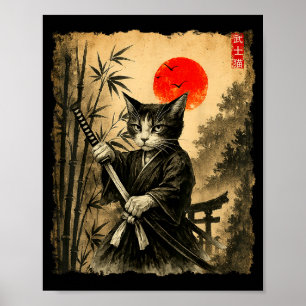 Samurai Kat Japanse Kunst Mannen Jongens Grappig G Poster