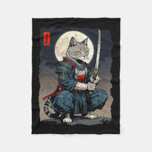 Samurai Kat Japanse Retro Fighter Kat Maan Ukiyo- Fleece Deken
