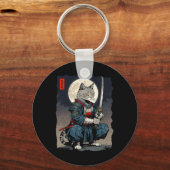 Samurai Kat Japanse Retro Fighter Kat Maan Ukiyo- Sleutelhanger (Voorkant)