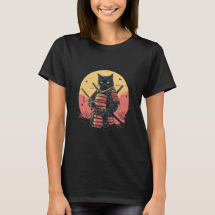 Samurai Kat Japanse Stijl Zonsondergang T-shirt