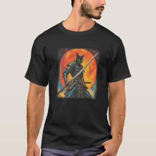 Samurai Kat Japanse Sumi e Kunst Kawaii Grappige R T-shirt