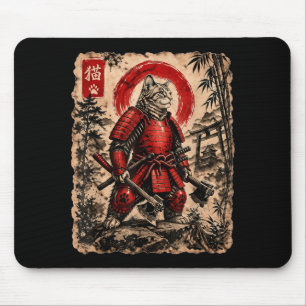 Samurai Kat Japanse Ukiyoe Kunst Anime Grappige Ka Muismat