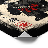 Samurai Kat Japanse Vintage Kawaii Grappige Katten Poster (Hoek)