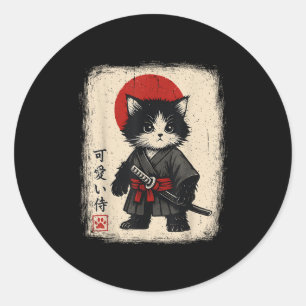 Samurai Kat Japanse Vintage Kawaii Grappige Katten Ronde Sticker
