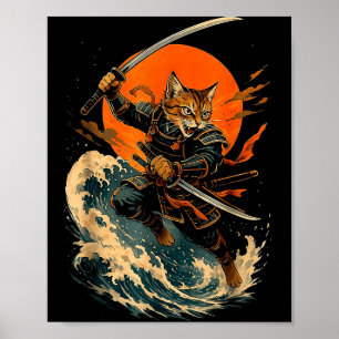 Samurai Kat Japanse Vintage Ukiyo-e Kat Anime Gif Poster