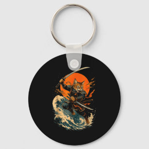 Samurai Kat Japanse Vintage Ukiyo-e Kat Anime Gif Sleutelhanger