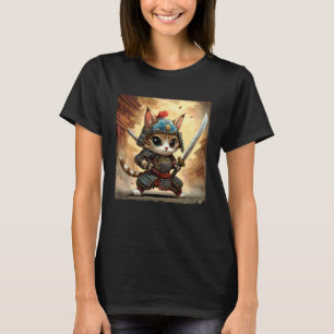 Samurai Kat Krijger Fierce & Fluffy Stijl T-shirt