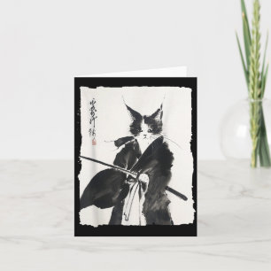 Samurai Kat Krijger Inkt - Japanse Kunst Katachtig Kaart