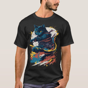 Samurai Kat Krijger Japanse Stijl Katachtige Kunst T-shirt