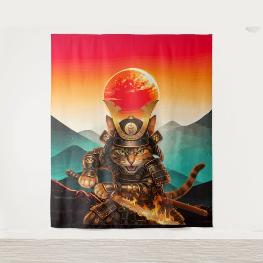 Samurai Kat Krijger Legende Muur Tapijt Wandkleed (Voorkant)
