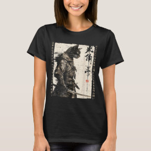 Samurai Kat Krijger Ukiyo Inkt Kunstwerk Kat Samur T-shirt