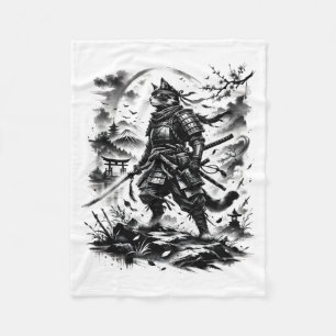 Samurai Kat Krijger Vintage Inkt Stijl Grafisch Fleece Deken