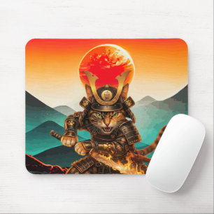 Samurai Kat Krijger Zonsondergang Anti-slip Gaming Muismat