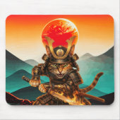 Samurai Kat Krijger Zonsondergang Anti-slip Gaming Muismat (Voorkant)