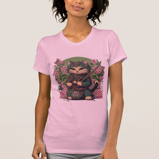Samurai Kat Leuke Kat Ninja T-shirt (Voorkant)
