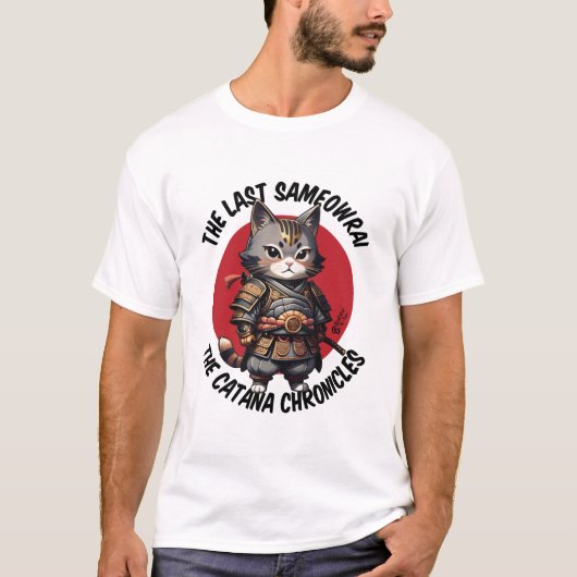 Samurai Kat Mannen Wit T-shirt (Voorkant)