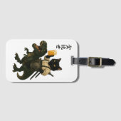 Samurai Kat met Bier & T-Rex | Retro Japanse Kunst Bagagelabel (Voorkant (horizontaal))