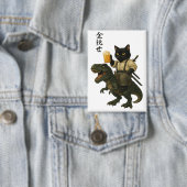 Samurai Kat met Bier & T-Rex | Retro Japanse Kunst Button (Insitu)