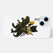 Samurai Kat met Bier & T-Rex | Retro Japanse Kunst Case-Mate iPhone Case (Achterkant (horizontaal))