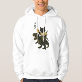 Samurai Kat met Bier & T-Rex | Retro Japanse Kunst Hoodie